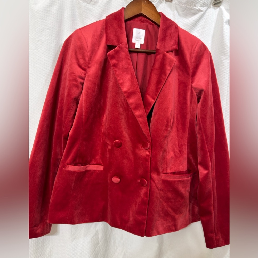 LC Lauren Conrad Women's Vibrant Red Velvet Blazer